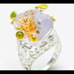 Natural Calcedony sterling silver Ring